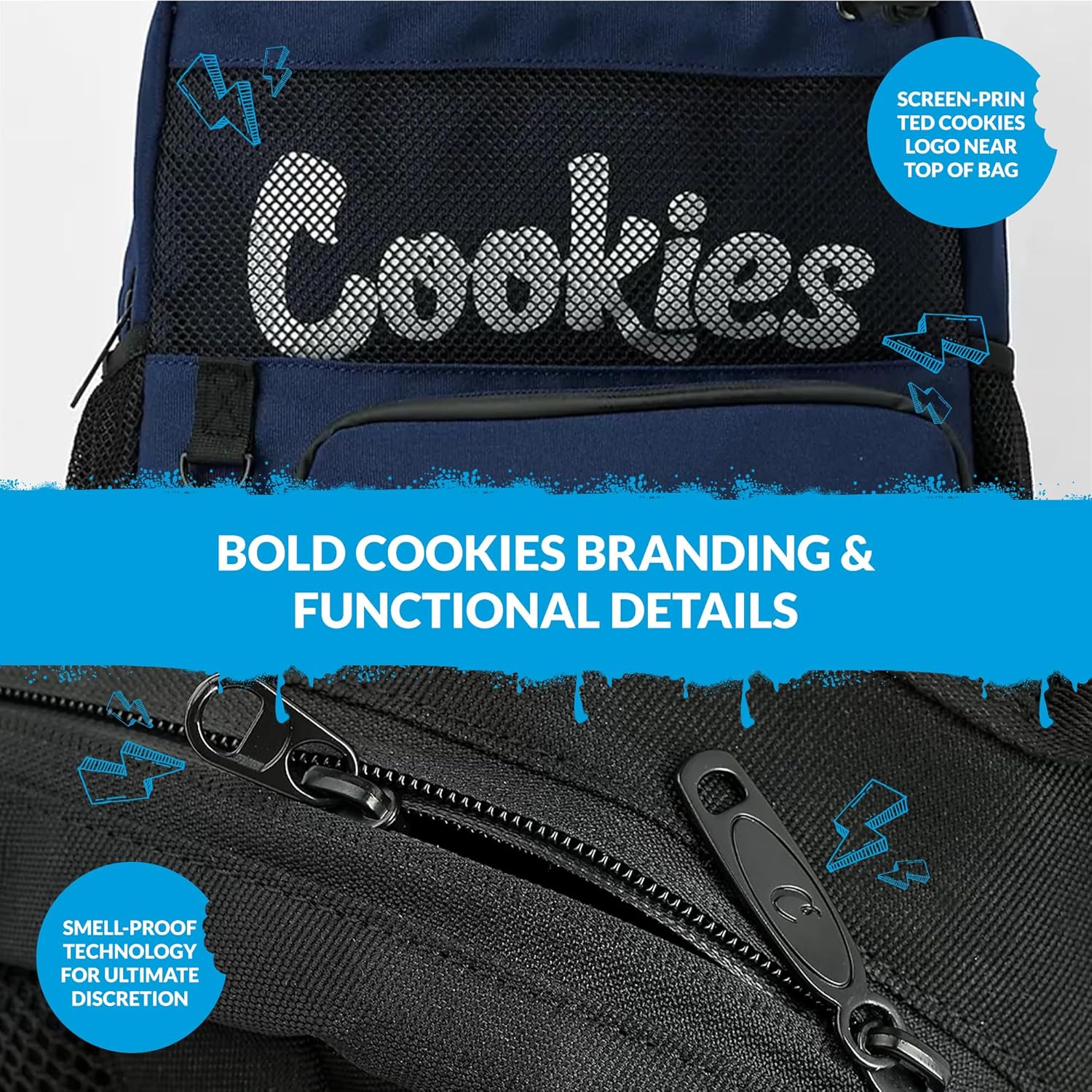 COOKIES Stasher Smell Proof Backpack – Large Odorless Travel Backpack for Men & Women, Carry-On Personal Item, Spacious Bag 20.4L - Black