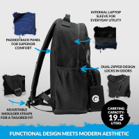 COOKIES Stasher Smell Proof Backpack – Large Odorless Travel Backpack for Men & Women, Carry-On Personal Item, Spacious Bag 20.4L - Black