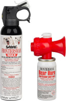 SABRE Frontiersman MAX 9.2 oz. Bear & Mountain Lion Attack Deterrent, Up to 40 ft Range, Contains 2% Major Capsaicinoids + Frontiersman Bear Horn (FBH-LT-AMZ) Kit, Glow-in-The-Dark Safety