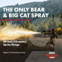 SABRE Frontiersman MAX 9.2 oz. Bear & Mountain Lion Attack Deterrent, Up to 40 ft Range, Contains 2% Major Capsaicinoids + Frontiersman Bear Horn (FBH-LT-AMZ) Kit, Glow-in-The-Dark Safety