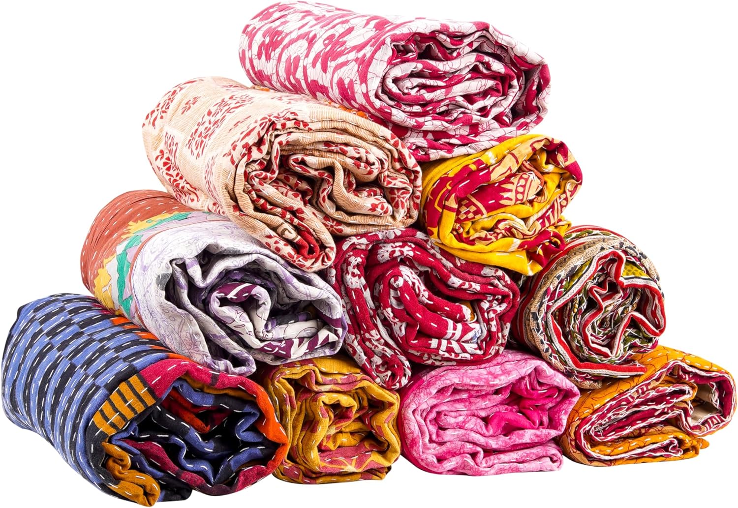 Indian Wholesale Kantha Quilt Lot 5 PCs Tribal Kantha Quilt Vintage Handmade Blanket Patch Kantha Throw Hippie Bohemian Old Saree Made Kantha Rally Twin Assorted