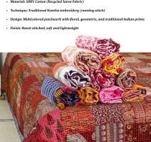 Indian Wholesale Kantha Quilt Lot 5 PCs Tribal Kantha Quilt Vintage Handmade Blanket Patch Kantha Throw Hippie Bohemian Old Saree Made Kantha Rally Twin Assorted