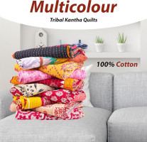 Indian Wholesale Kantha Quilt Lot 5 PCs Tribal Kantha Quilt Vintage Handmade Blanket Patch Kantha Throw Hippie Bohemian Old Saree Made Kantha Rally Twin Assorted