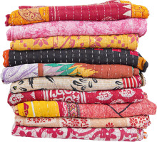 Indian Wholesale Kantha Quilt Lot 5 PCs Tribal Kantha Quilt Vintage Handmade Blanket Patch Kantha Throw Hippie Bohemian Old Saree Made Kantha Rally Twin Assorted