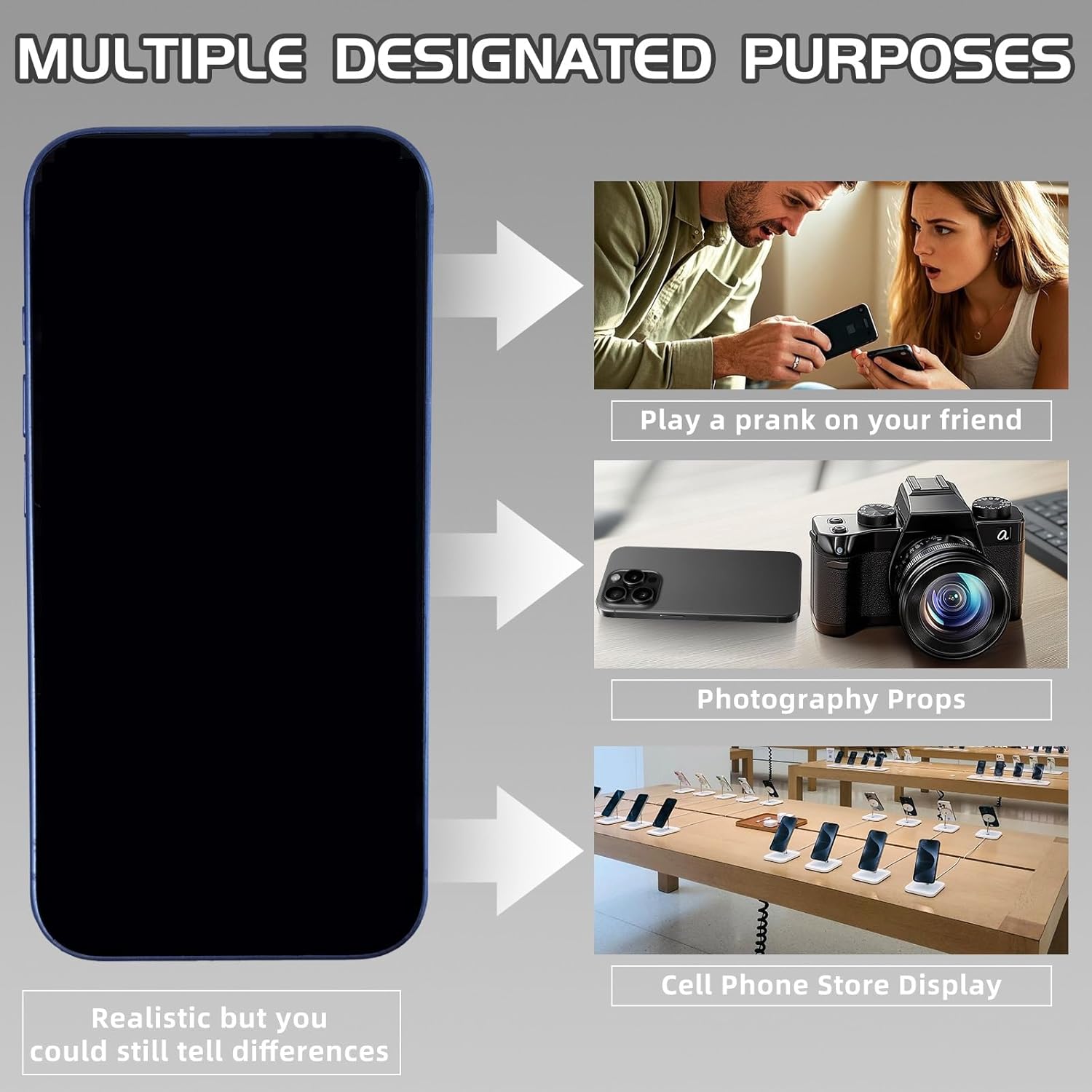 Fake Phone Dummy PropPhone, BlackScreen Decoy PhonePear PhoneNon-Working Phone16 16Pro Max for Kid Play, DisplayPhone Look Like Real Phonepro max16 (16,Ultramarine,Black Screen)