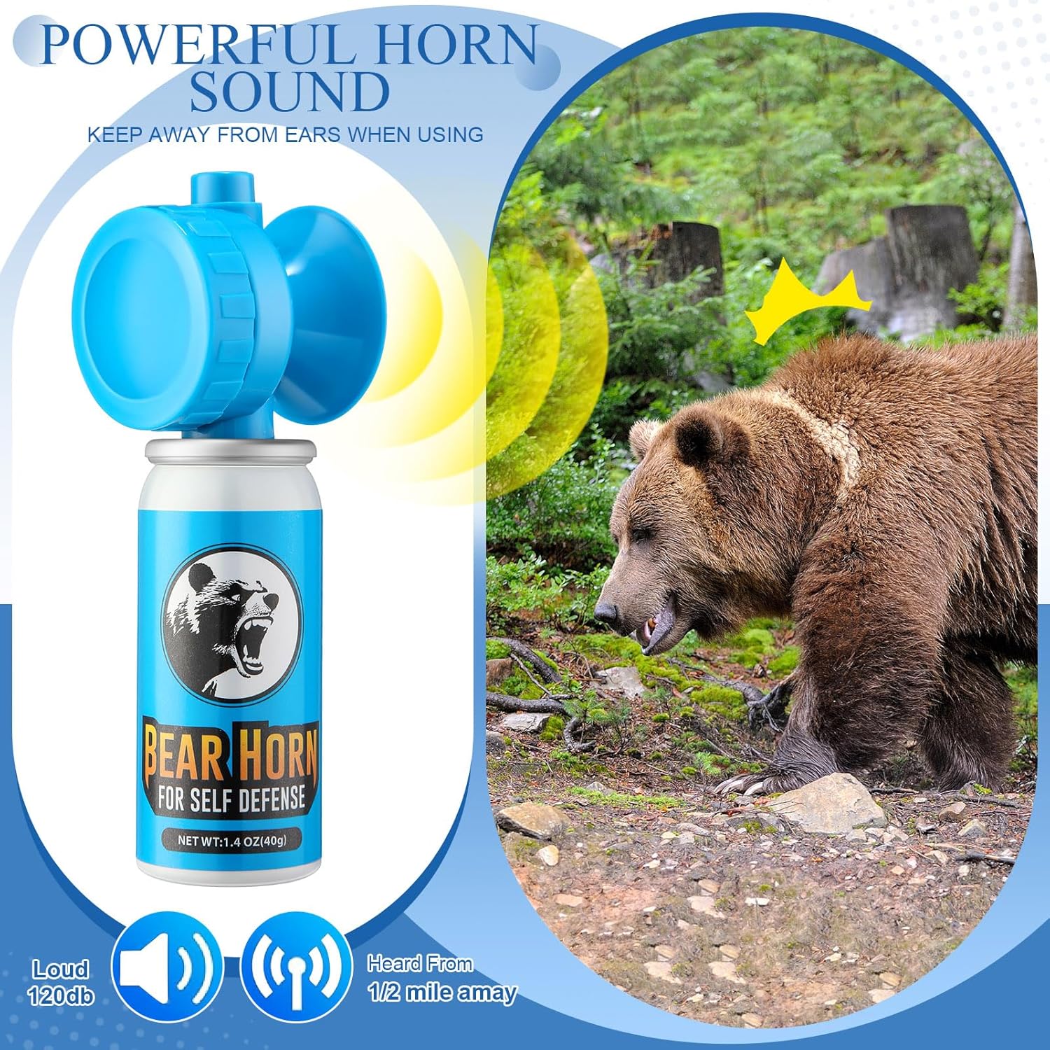 1.4oz Bear Horn Self Defense 123dB Loud Air Horn Audible up to 1/2 Mile Safety Air Horn for Wild Animals Bear Alarm for Hiking Climbing Camping and Outdoor Protection