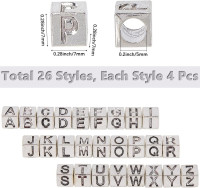SUNNYCLUE 1 Box 104Pcs 26 Styles Silver Letter Beads Square Alphabet Bead Kit Metal Alloy Antique Cube A to B Charm Large Hole Loose Spacer Beads for Jewelry Making Necklaces Bracelets DIY Crafts Antique Silver