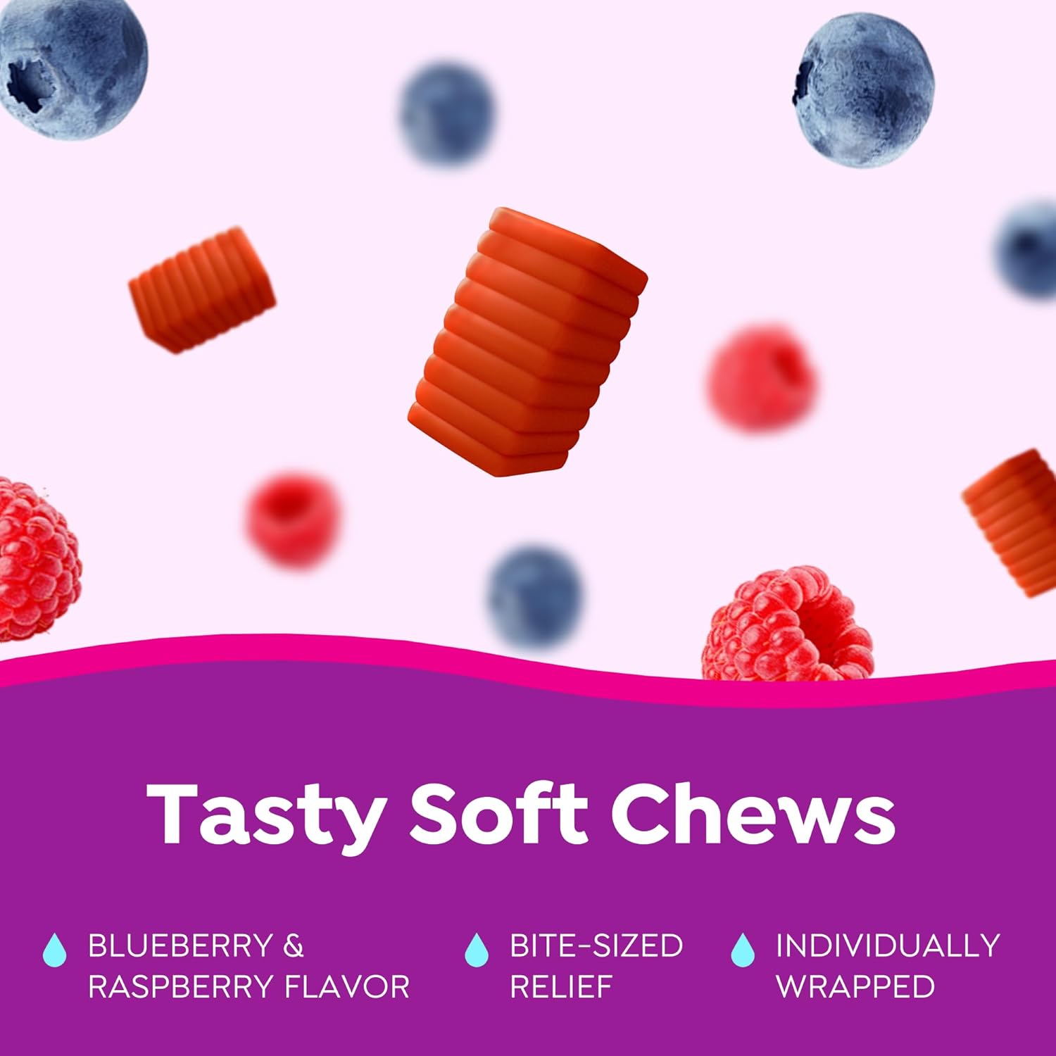 MiraFAST Soft Chews, from The Makers of MiraLAX, Gentle Constipation Relief, Fast Acting, Stimulant Free Saline Laxative, Magnesium Hydroxide, Blueberry & Raspberry Flavor, 60ct