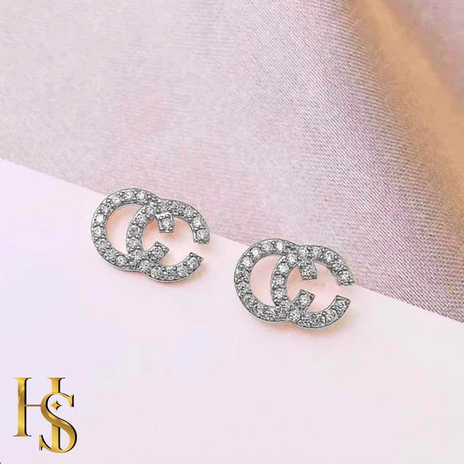 HighSpark Silver Double C Earrings | Stylish Designer Earrings | Chic Letter Design | Hypoallergenic | Perfect for Parties & Gifts