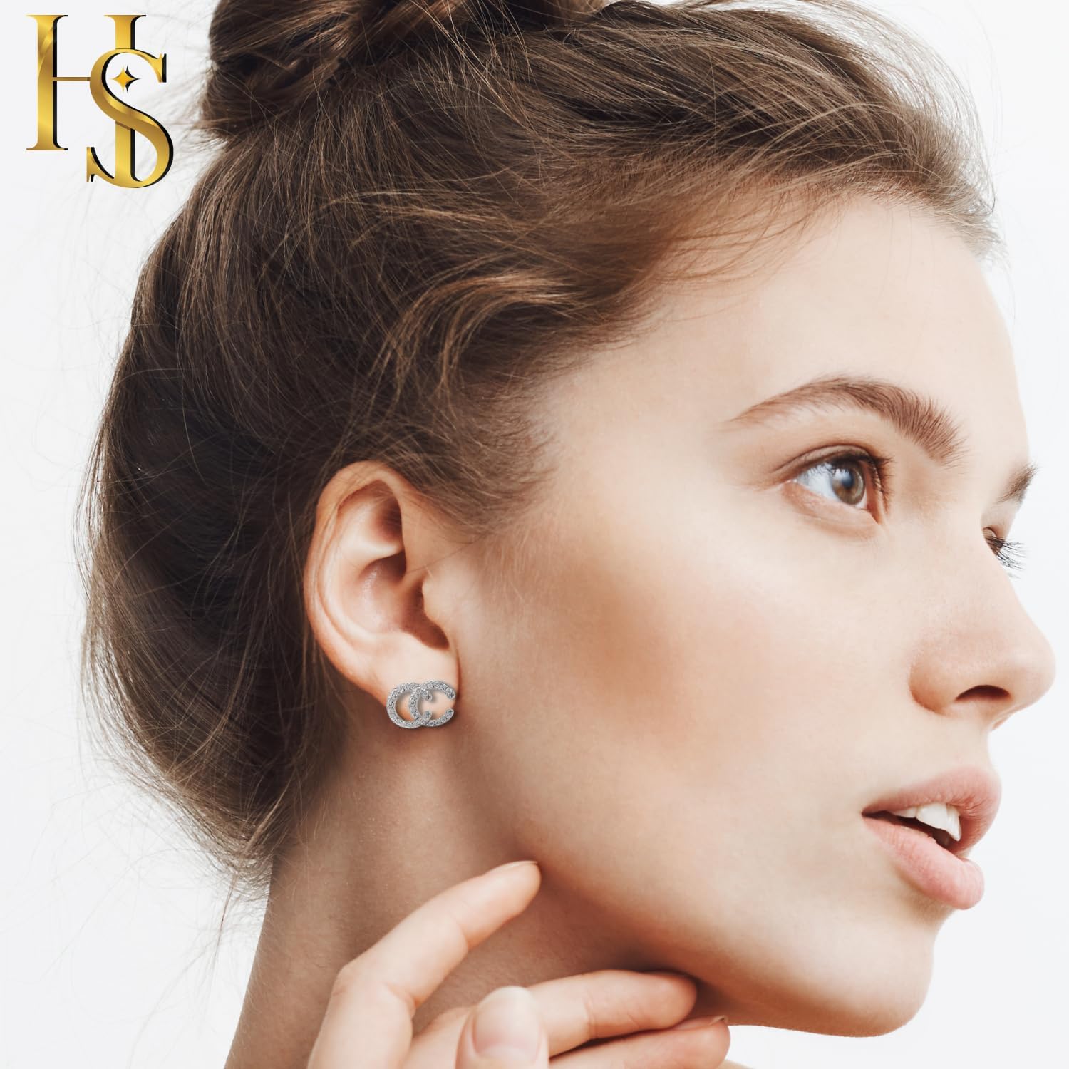 HighSpark Silver Double C Earrings | Stylish Designer Earrings | Chic Letter Design | Hypoallergenic | Perfect for Parties & Gifts
