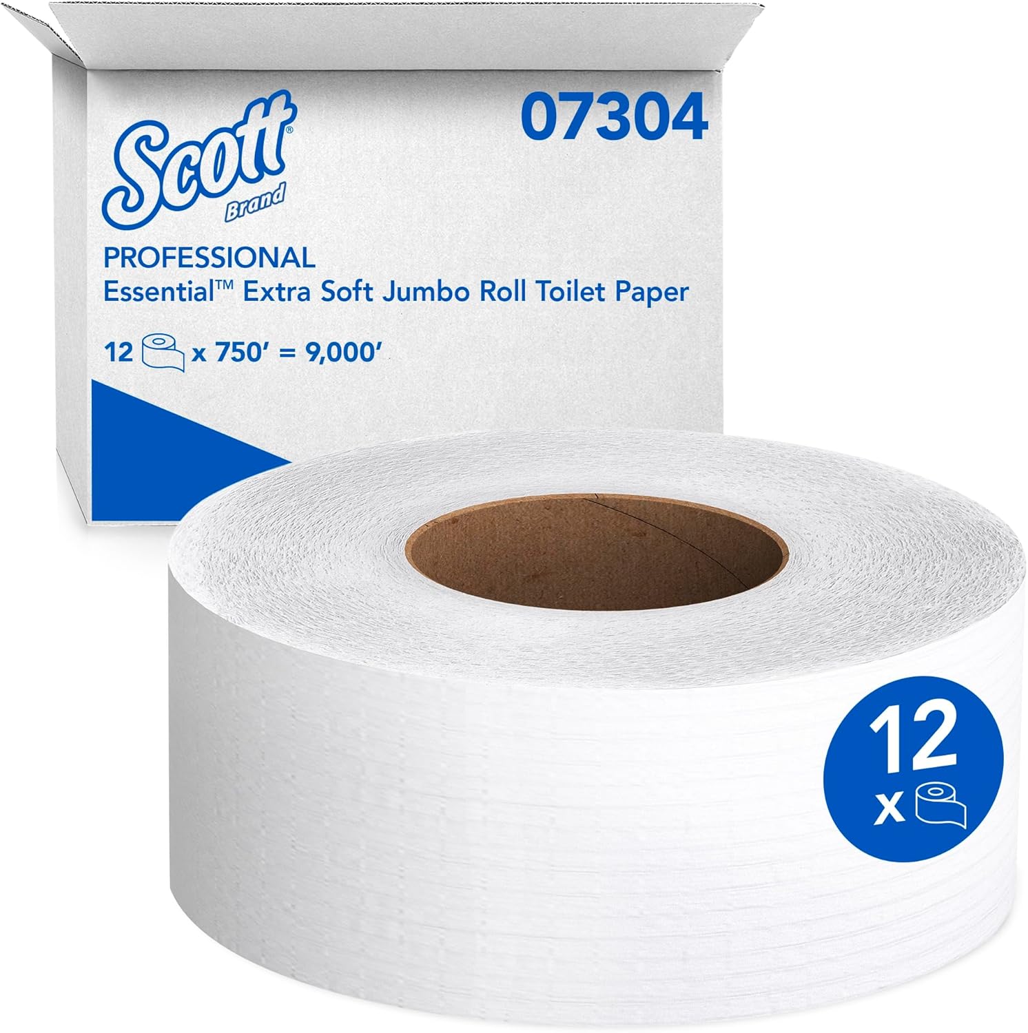 Scott Professional Essential Extra Soft Jumbo Roll Bulk Toilet Paper (07304), 2-Ply, White (12 Rolls at 750' Each, 9,000'/Case)