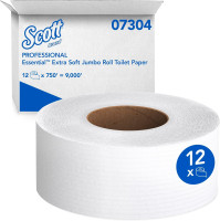 Scott Professional Essential Extra Soft Jumbo Roll Bulk Toilet Paper (07304), 2-Ply, White (12 Rolls at 750' Each, 9,000'/Case)