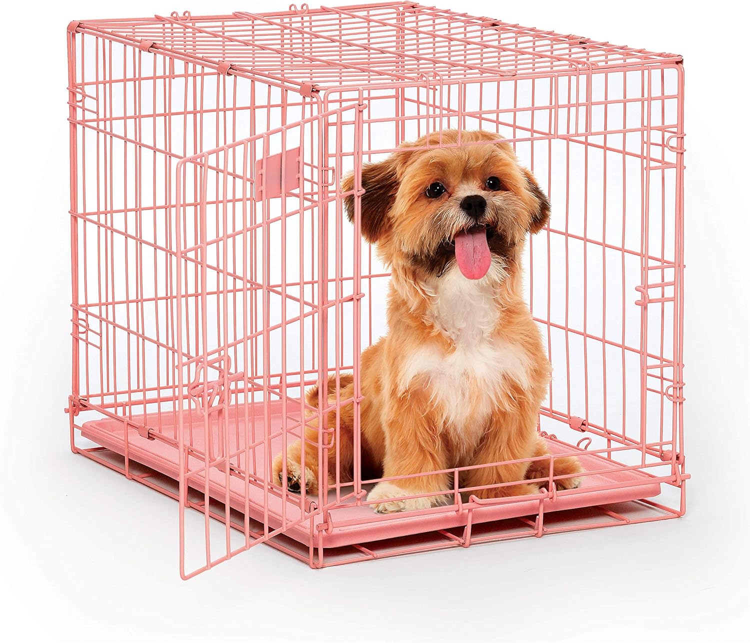 MidWest Homes for Pets 24-Inch Pink Fashion iCrate Single Door Folding Dog Crate, Enhanced Security, Includes Leak-Proof Pan, Divider Panel, Handle, Rubber Feet Pink 24L x 18W x 19H Inches