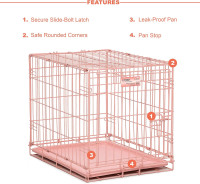 MidWest Homes for Pets 24-Inch Pink Fashion iCrate Single Door Folding Dog Crate, Enhanced Security, Includes Leak-Proof Pan, Divider Panel, Handle, Rubber Feet Pink 24L x 18W x 19H Inches