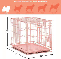 MidWest Homes for Pets 24-Inch Pink Fashion iCrate Single Door Folding Dog Crate, Enhanced Security, Includes Leak-Proof Pan, Divider Panel, Handle, Rubber Feet Pink 24L x 18W x 19H Inches