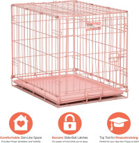 MidWest Homes for Pets 24-Inch Pink Fashion iCrate Single Door Folding Dog Crate, Enhanced Security, Includes Leak-Proof Pan, Divider Panel, Handle, Rubber Feet Pink 24L x 18W x 19H Inches
