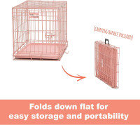 MidWest Homes for Pets 24-Inch Pink Fashion iCrate Single Door Folding Dog Crate, Enhanced Security, Includes Leak-Proof Pan, Divider Panel, Handle, Rubber Feet Pink 24L x 18W x 19H Inches