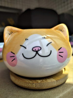 Cuteforyou Cute 3.5 Inches Indoor Cartoon Animal Cat Shaped Ceramic Succulent Cactus Flower Plant Pots with Bamboo Tray-Plant Not Included (Yellow)