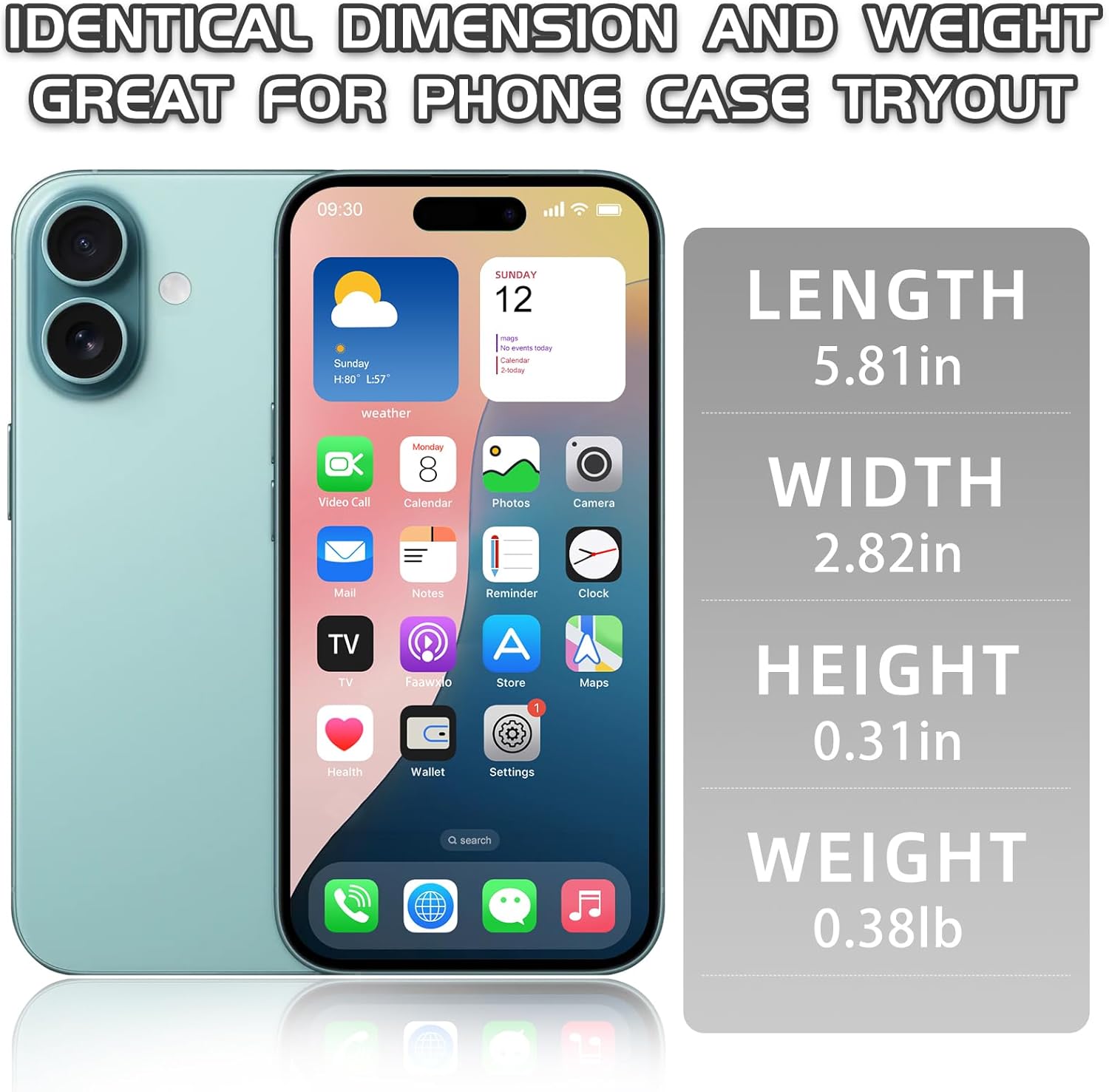 Dummy Fake Phone Model, Looks Like The RealPhone Compatible withPhone 16 Pro Max, for Cellphone Store Display or Send a ToyPhone for Kids (16,Teal, The Screen is Printed with Patterns)