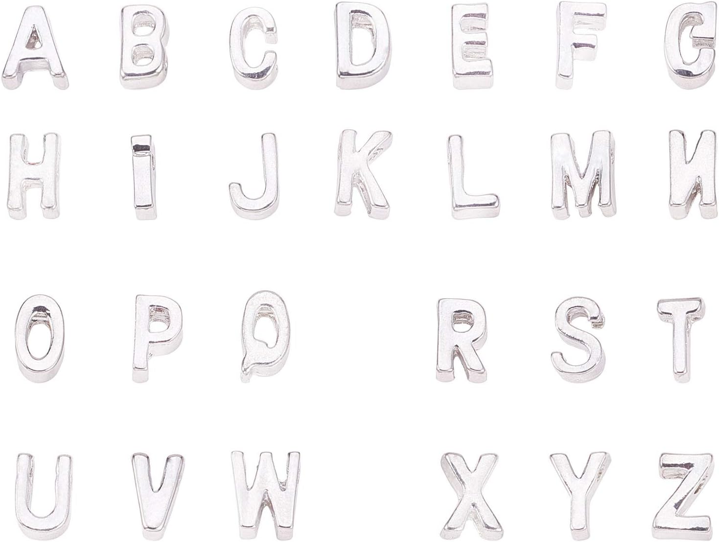 LiQunSweet 26 Pcs Letter Alphabet Metal Alloy Loose Beads for Women Men Initial Jewelry Making DIY Craft Supplies - 10x3mm Alloy Letter Platinum Color