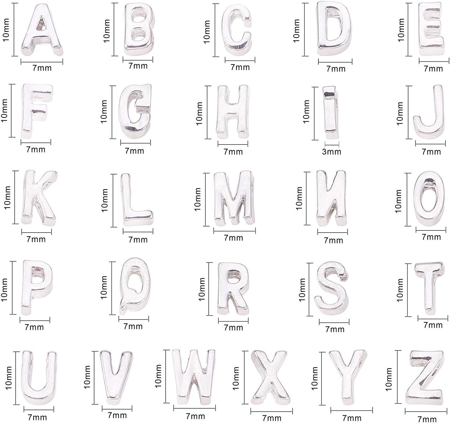LiQunSweet 26 Pcs Letter Alphabet Metal Alloy Loose Beads for Women Men Initial Jewelry Making DIY Craft Supplies - 10x3mm Alloy Letter Platinum Color