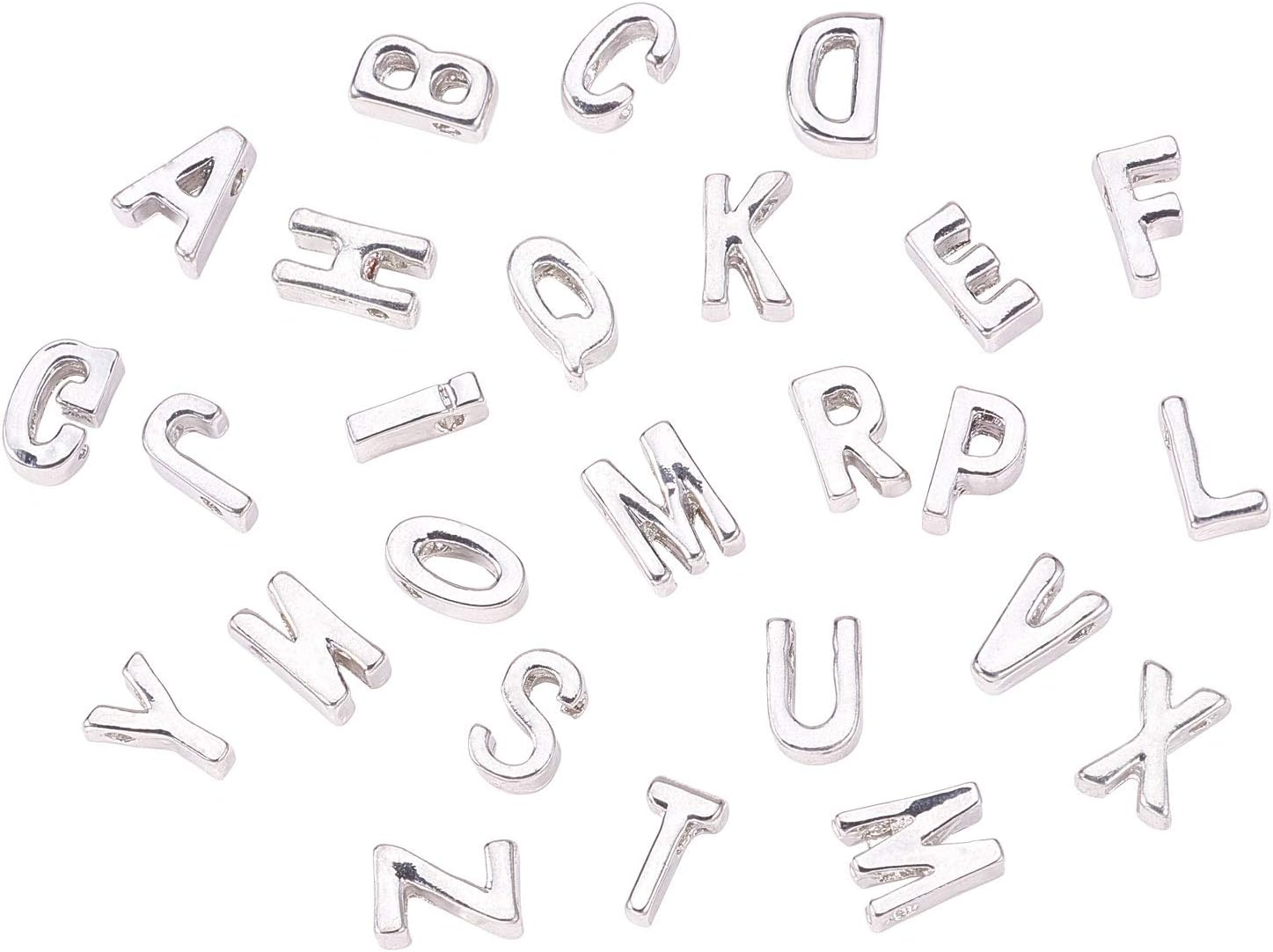 LiQunSweet 26 Pcs Letter Alphabet Metal Alloy Loose Beads for Women Men Initial Jewelry Making DIY Craft Supplies - 10x3mm Alloy Letter Platinum Color