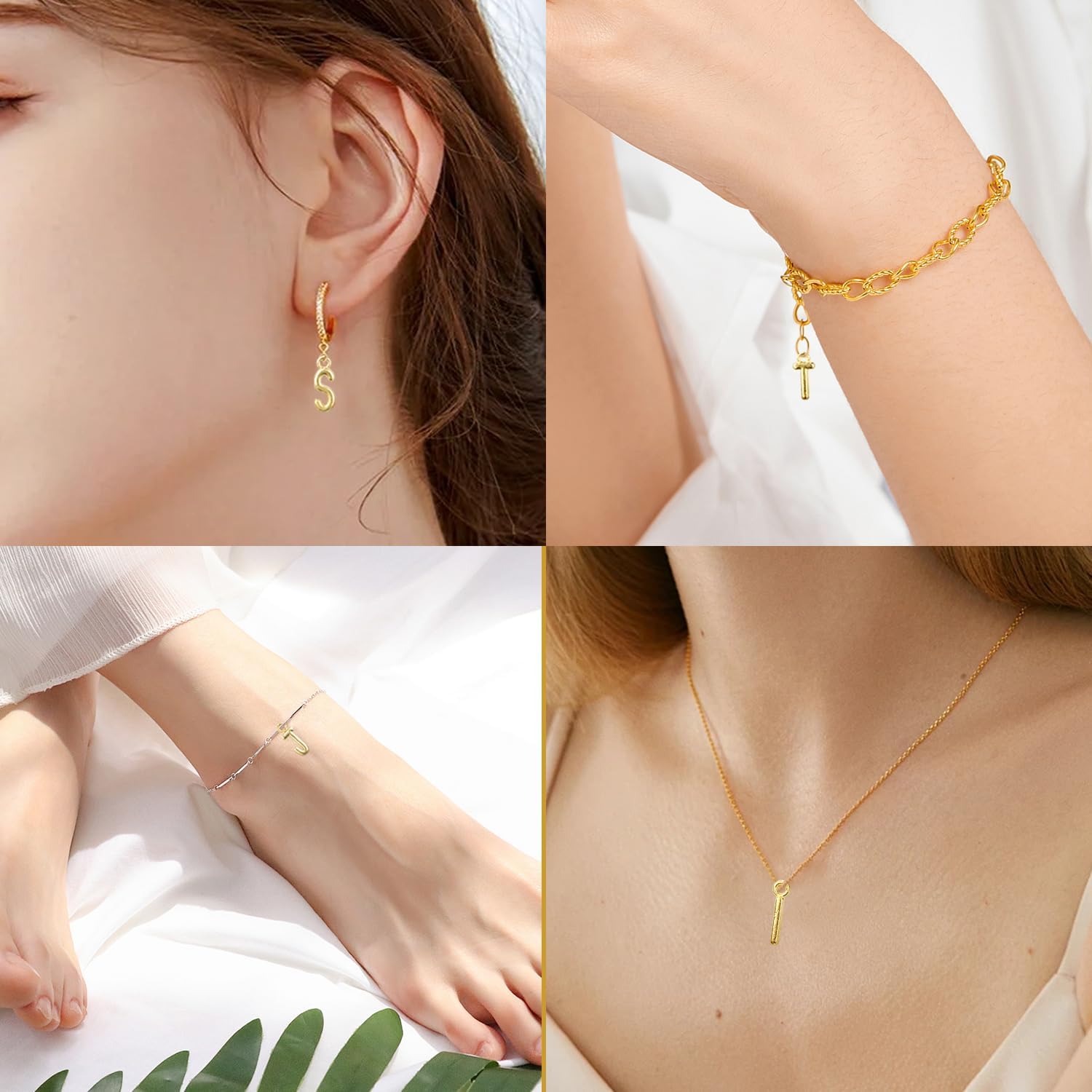 130 Pcs 5 Sets A-Z Alphabet Letter Charms, Gold Alloy Metal Spacer Beads, Slide Glitter Pendants for DIY Craft Bracelet Making Jewelry Wristbands Necklace Choker Keychain