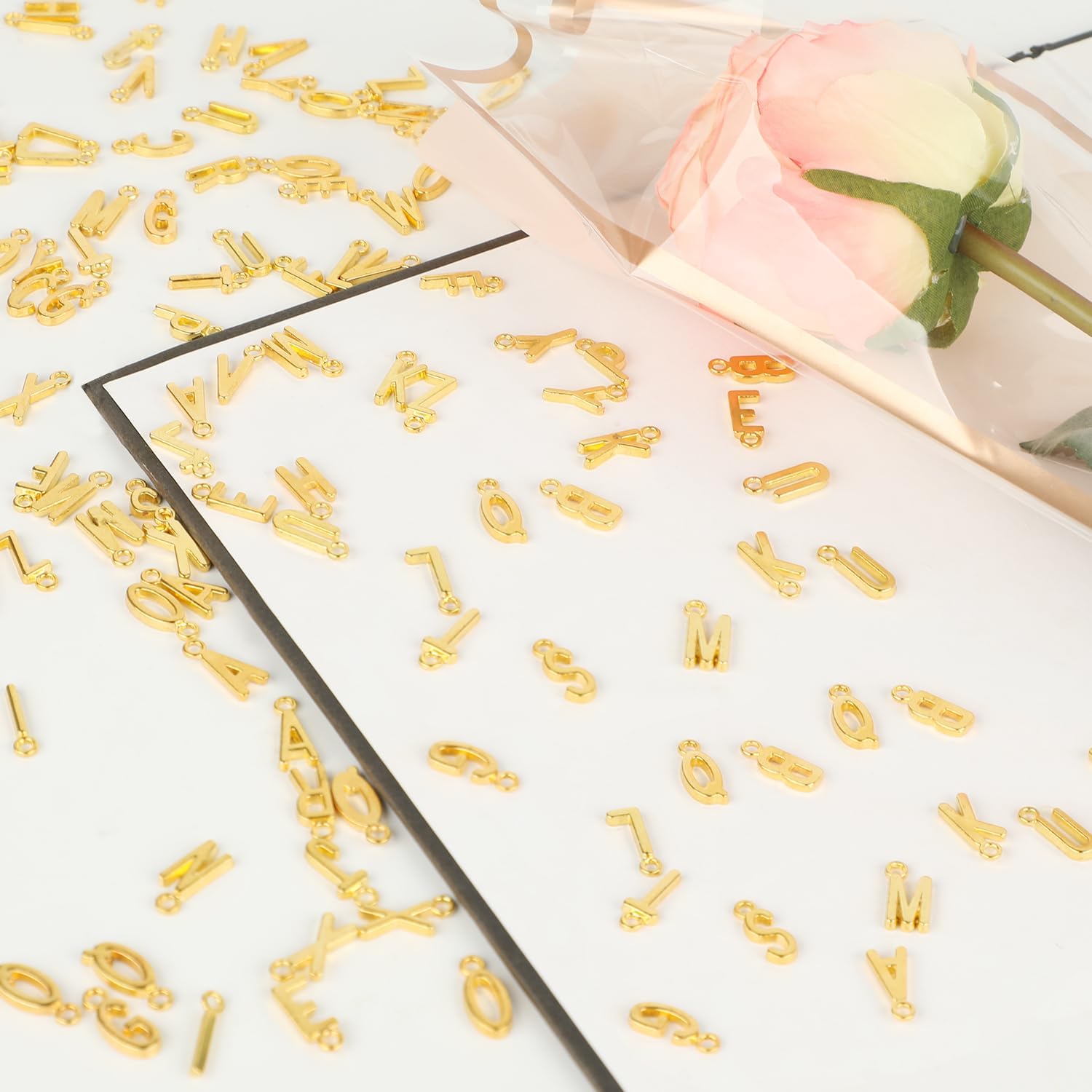 130 Pcs 5 Sets A-Z Alphabet Letter Charms, Gold Alloy Metal Spacer Beads, Slide Glitter Pendants for DIY Craft Bracelet Making Jewelry Wristbands Necklace Choker Keychain
