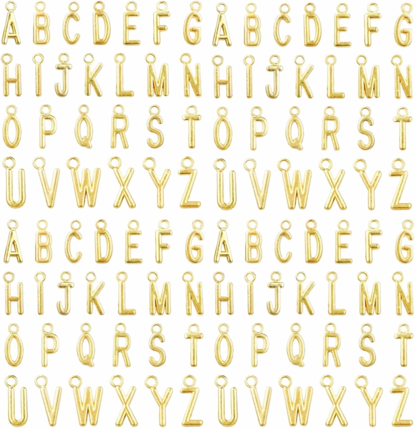 130 Pcs 5 Sets A-Z Alphabet Letter Charms, Gold Alloy Metal Spacer Beads, Slide Glitter Pendants for DIY Craft Bracelet Making Jewelry Wristbands Necklace Choker Keychain