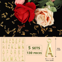 130 Pcs 5 Sets A-Z Alphabet Letter Charms, Gold Alloy Metal Spacer Beads, Slide Glitter Pendants for DIY Craft Bracelet Making Jewelry Wristbands Necklace Choker Keychain