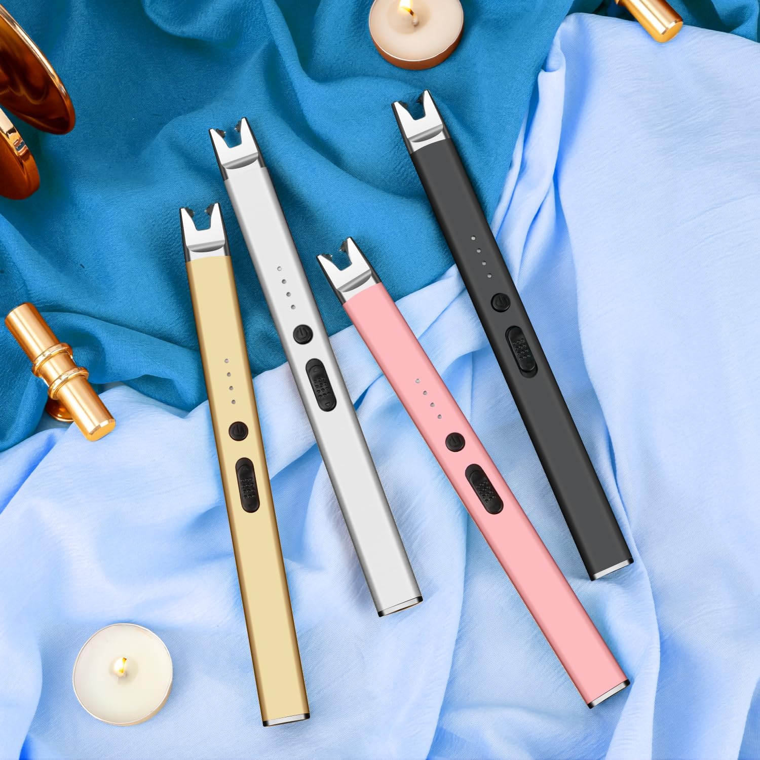 LcFun 2 Pack Candle Lighter USB Rechargeable Electric Plasma Arc Lighters with Safety Lock, Windproof Flameless Long Lighters Matches for Candle, Grill, BBQ, Camping, Gas Stoves (Black, Gold) Black & Gold