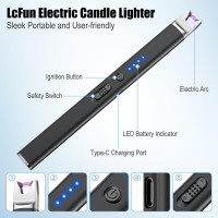 LcFun 2 Pack Candle Lighter USB Rechargeable Electric Plasma Arc Lighters with Safety Lock, Windproof Flameless Long Lighters Matches for Candle, Grill, BBQ, Camping, Gas Stoves (Black, Gold) Black & Gold