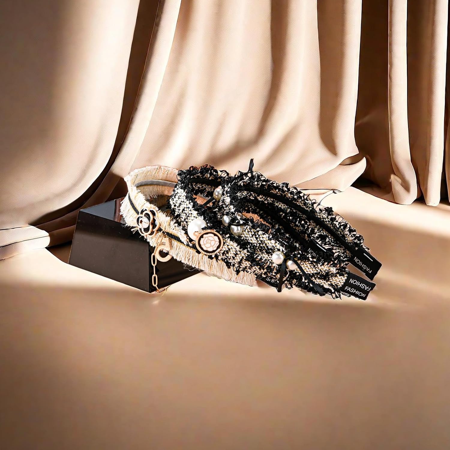 Pearl Hairband for Women, Fashion Decorative Headband with Jeweled Designer Beads, 1 Pack