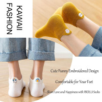 Women Cute Socks 10 Pairs Cotton Kawaii Embroidered Funny Low Cut Socks for Women Girls Ankle Socks Medium-Large 10 Colors 20 Cartoons