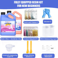 Epoxy Resin Kit, 64OZ Kit Crystal Clear Resin Epoxy, Bubble Free, No Yellowing, UV Resistant, Food Safe with Foil Flakes, Sequin, Easy Mix 1:1 for DIY Crafts Jewelry Making(32OZ x 2)