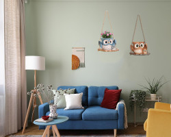 Swing Owl Hanging Planters for Indoor Plants, Cute Small Succulent Pots with Drainage Hole, Unique Resin Plant Hangers Outdoor, Hanging Plant Holder for String Of Pearls, Gift Ideas for Mother Blue-2