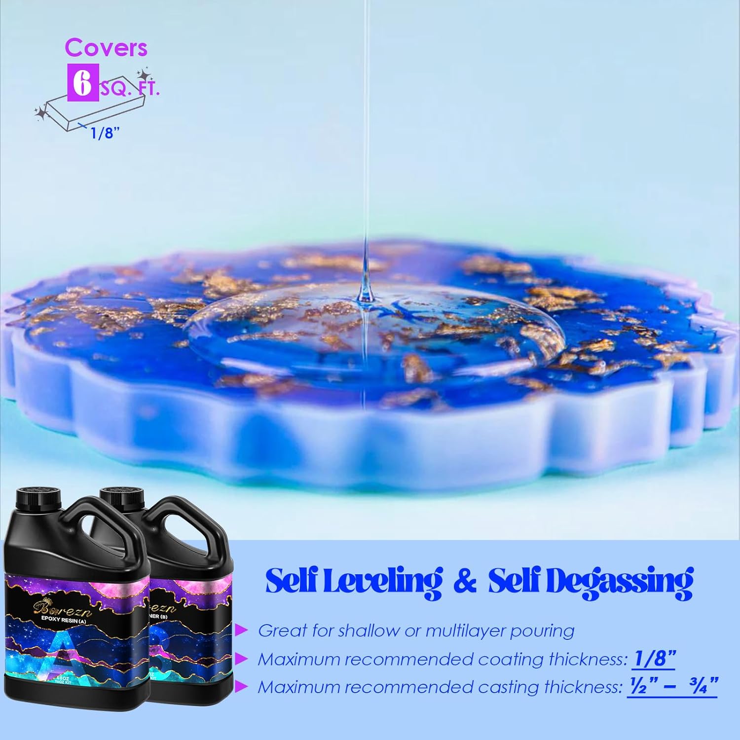 Bsrezn Epoxy Resin Kit - 96 oz with Pumps, 1:1 Mix Ratio, Crystal Clear, Bubble-Free, High Gloss Finish for Coating, Casting, Art, Jewelry, and DIY Projects (48 oz x 2) 96 OZ Kit
