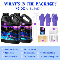 Bsrezn Epoxy Resin Kit - 96 oz with Pumps, 1:1 Mix Ratio, Crystal Clear, Bubble-Free, High Gloss Finish for Coating, Casting, Art, Jewelry, and DIY Projects (48 oz x 2) 96 OZ Kit