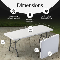 6 Feet Foldable Table with Built in Handle & Steel Legs | 6FT Heavy Duty Folding Portable | Perfect for Party, Dining, Wedding, Events, Picnic Indoor, Outdoor, Camping, Utility, Folding - 6 Foot 6 FT White