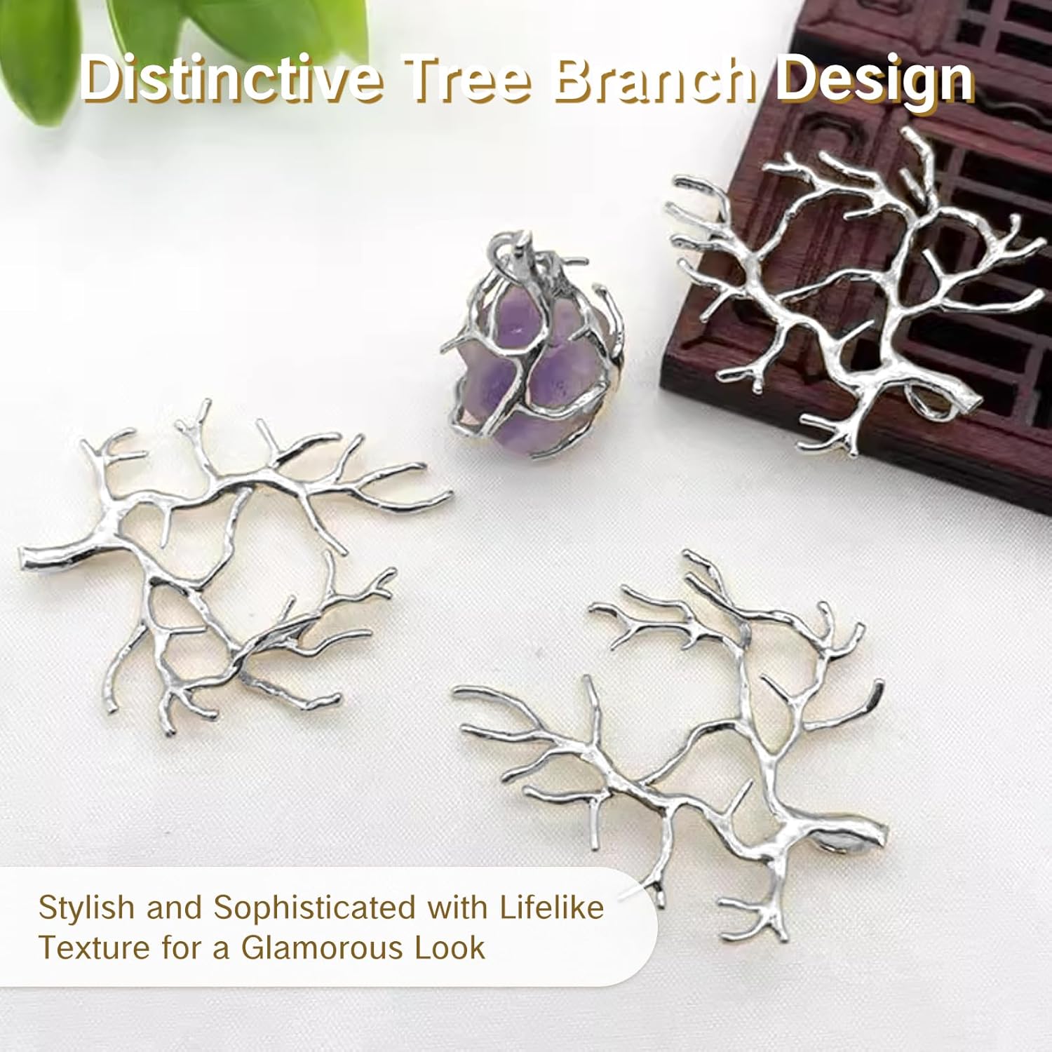 10 Pcs Jewelry Mountings and Settings Branch Shape Pendant Metal Blanks with Prongs for Making DIY Claw Pendant Trays Blank Pendant Necklace Craft Supplies Kit Bulk Pendant Trays