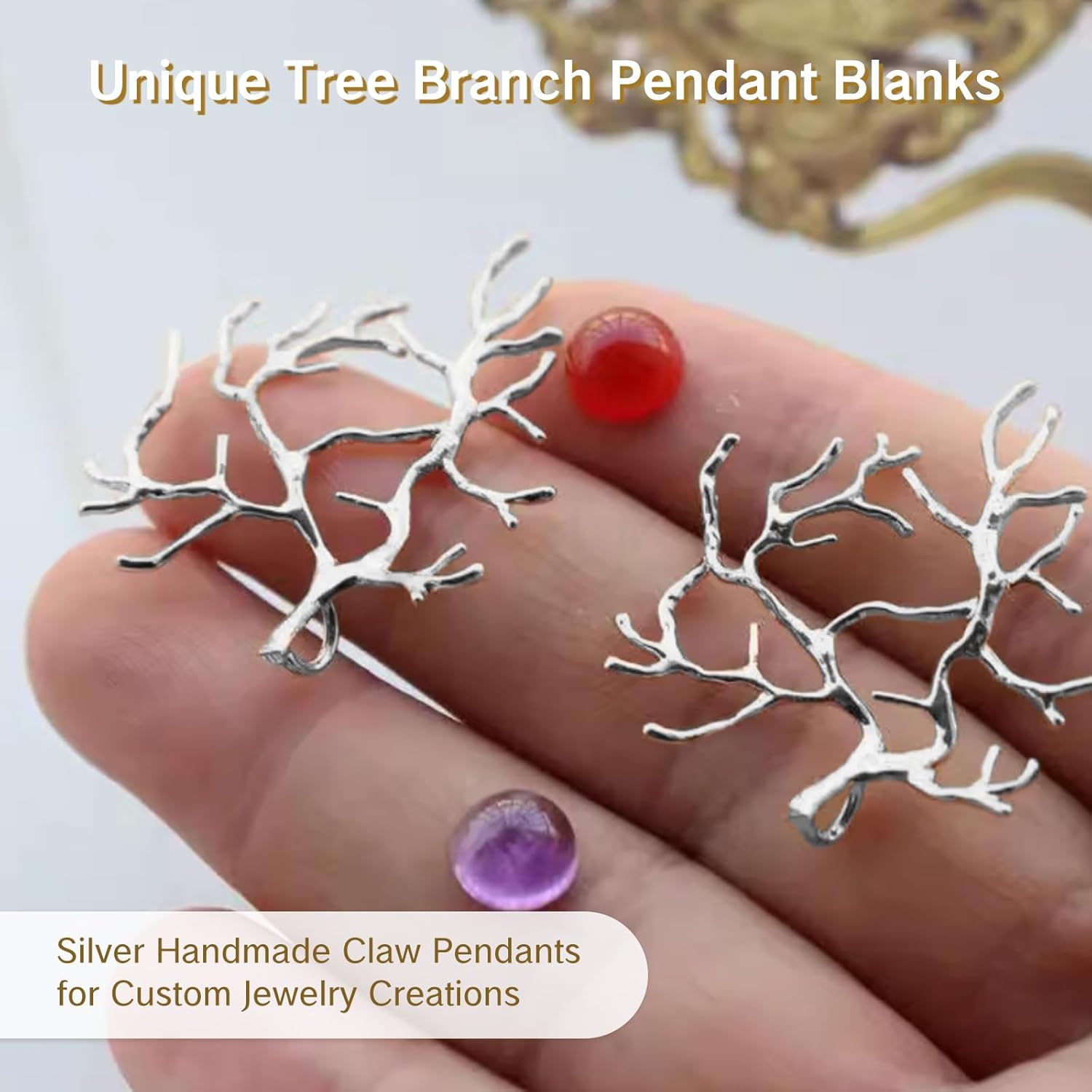 10 Pcs Jewelry Mountings and Settings Branch Shape Pendant Metal Blanks with Prongs for Making DIY Claw Pendant Trays Blank Pendant Necklace Craft Supplies Kit Bulk Pendant Trays