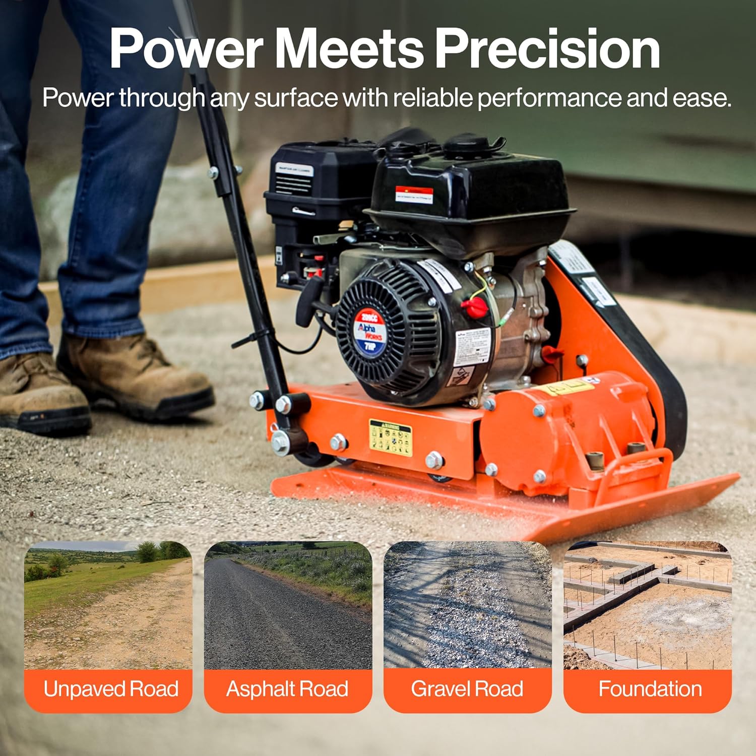 SuperHandy Plate Compactor Rammer 7 HP Gas Engine 4200-Pounds of Compaction Force Rammer Jumping Jack Tamper 20 × 15 Inch Plate for Paving Landscapes Sidewalks Patios EPA/CARB Compliant