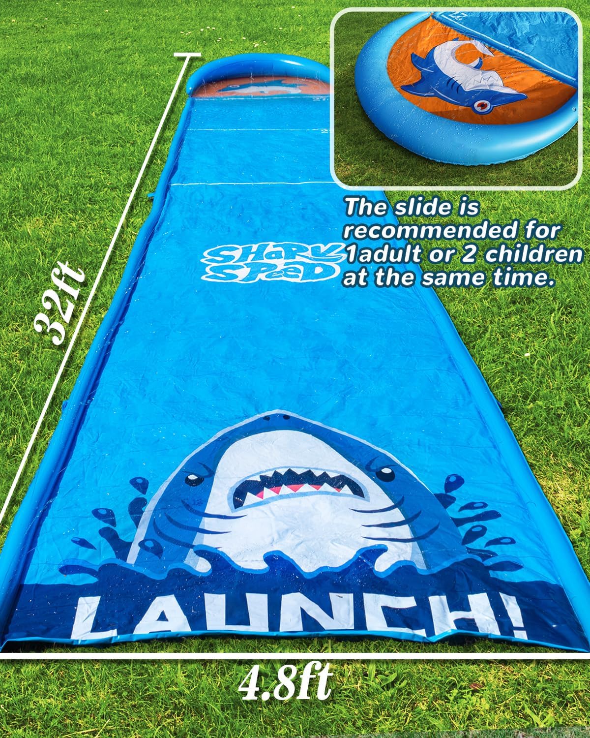 Spring Water Slip and Water Slide, 32FT Lawn Slip n WaterSlide for Kids Adults, Backyard Summer Outdoor Water Toys with Sprinkler, 2 Inflatable Bodyboards