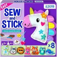 EZCRA Unicorn Sewing Kit for Kids - 8-in-1 Kids Sewing Kit - Easy to Do Craft Kits for Ages 4-8 - Sewing Crafts - Extra Felt Stickers for Decoration - No Mess with Full Instructions Animal