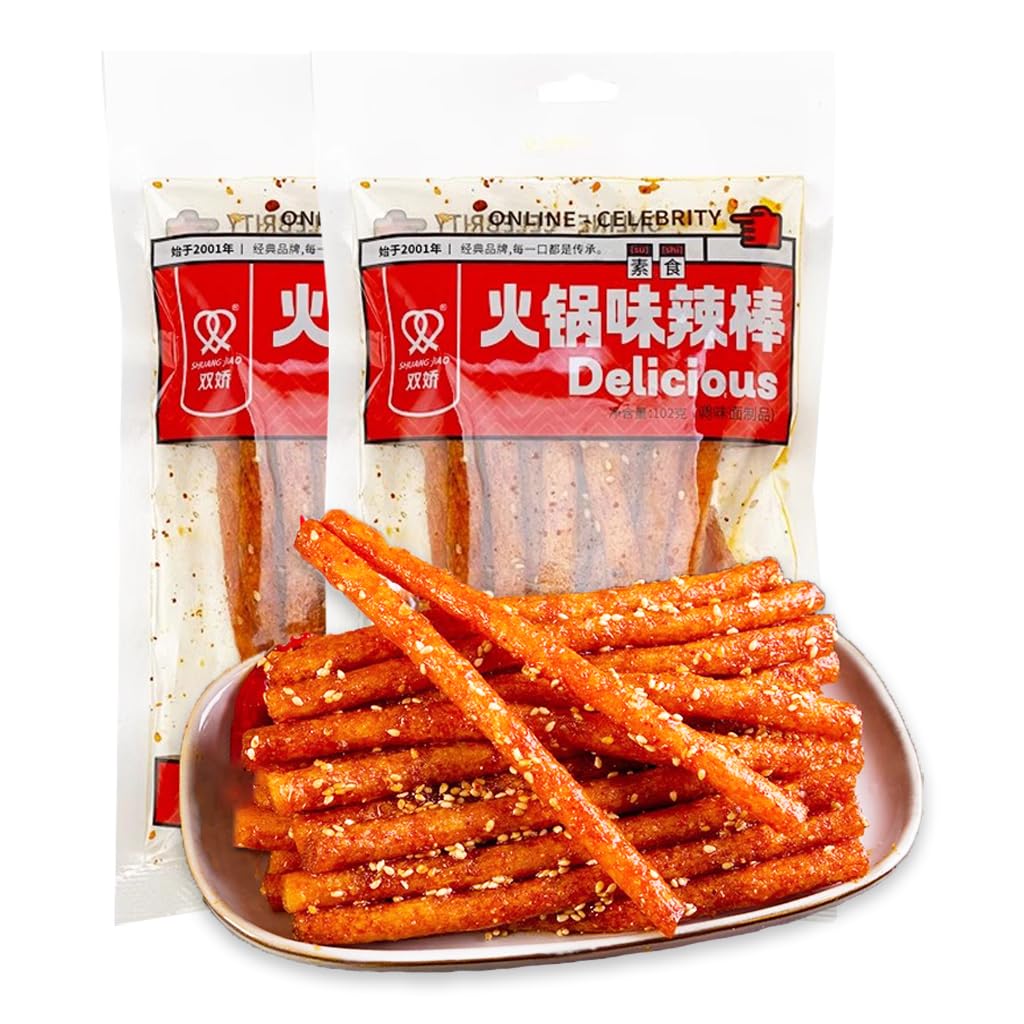 Fraunitsh Latiao Spicy Strips, 2 Packs Latio, Latiao Gluten Chinese Casual Snack Food, La Tiao Spicy Sticks, Latio 辣条, 102g/3.6oz per Pack (Pack of 2) Spicy stick-Spicy 3.6 Ounce (Pack of 2)