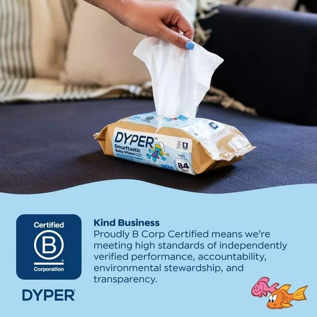 DYPER Smurftastic Baby Wipes for Sensitive Skin - 504 Count - 99% Water & Plant-Based, Hypoallergenic Unscented Baby Wipes, Cotton-Enhanced Fragrance Free Diaper Wipes, (6 Pack)