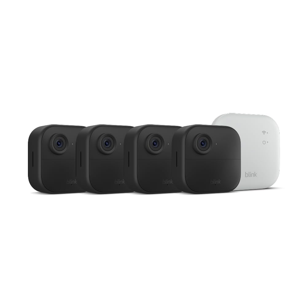 Blink Outdoor 4 XR (newest model) – two-year battery wireless camera with 4x security coverage, 1000 ft open-air range or 400 ft with typical use — 4 camera system Sync Module XR + Outdoor 4 4 Camera System