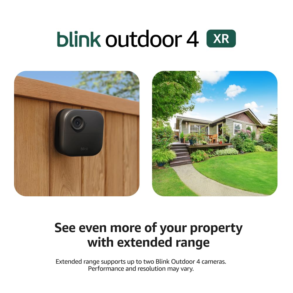 Blink Outdoor 4 XR (newest model) – two-year battery wireless camera with 4x security coverage, 1000 ft open-air range or 400 ft with typical use — 4 camera system Sync Module XR + Outdoor 4 4 Camera System