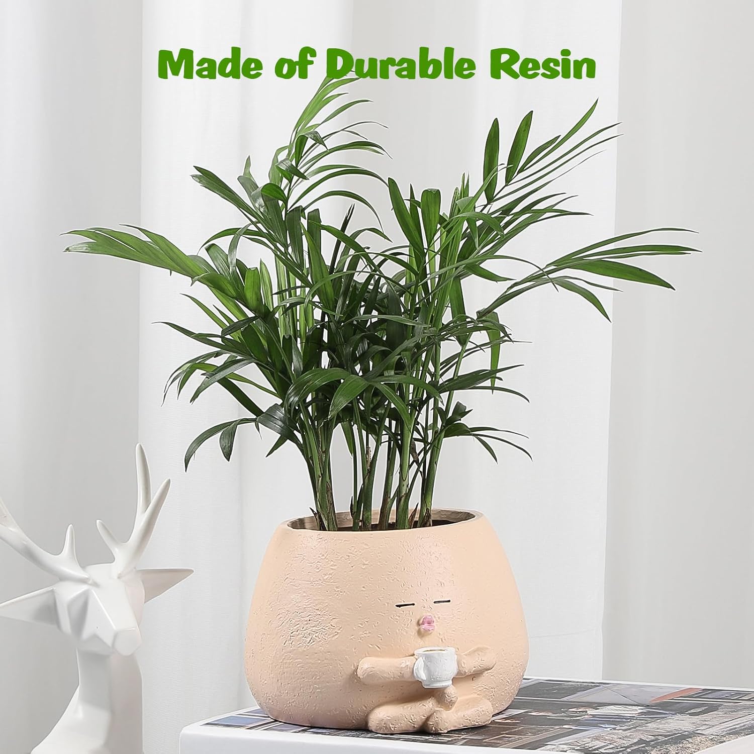 Smily Face Planter Pots, Cute Coffee Plant Pots for Indoor Outdoor Plants, Small Succulent Pots Resin Flower Pot Head Planters with Drainage Hole, Gift IdeaI for Mother Plant Lovers, Christmas