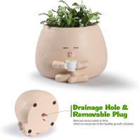 Smily Face Planter Pots, Cute Coffee Plant Pots for Indoor Outdoor Plants, Small Succulent Pots Resin Flower Pot Head Planters with Drainage Hole, Gift IdeaI for Mother Plant Lovers, Christmas